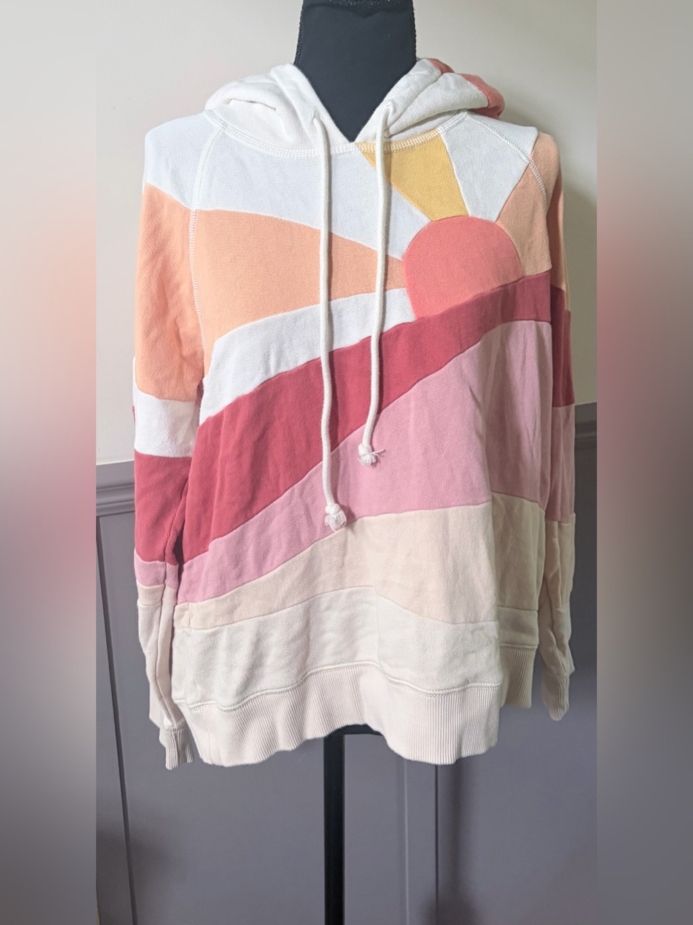 Faherty Sunrise Colorblock Pullover Hoodie - Pink, Peach & Cream